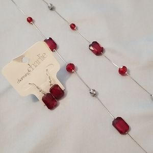 Red pendant earrings AND matching necklace!